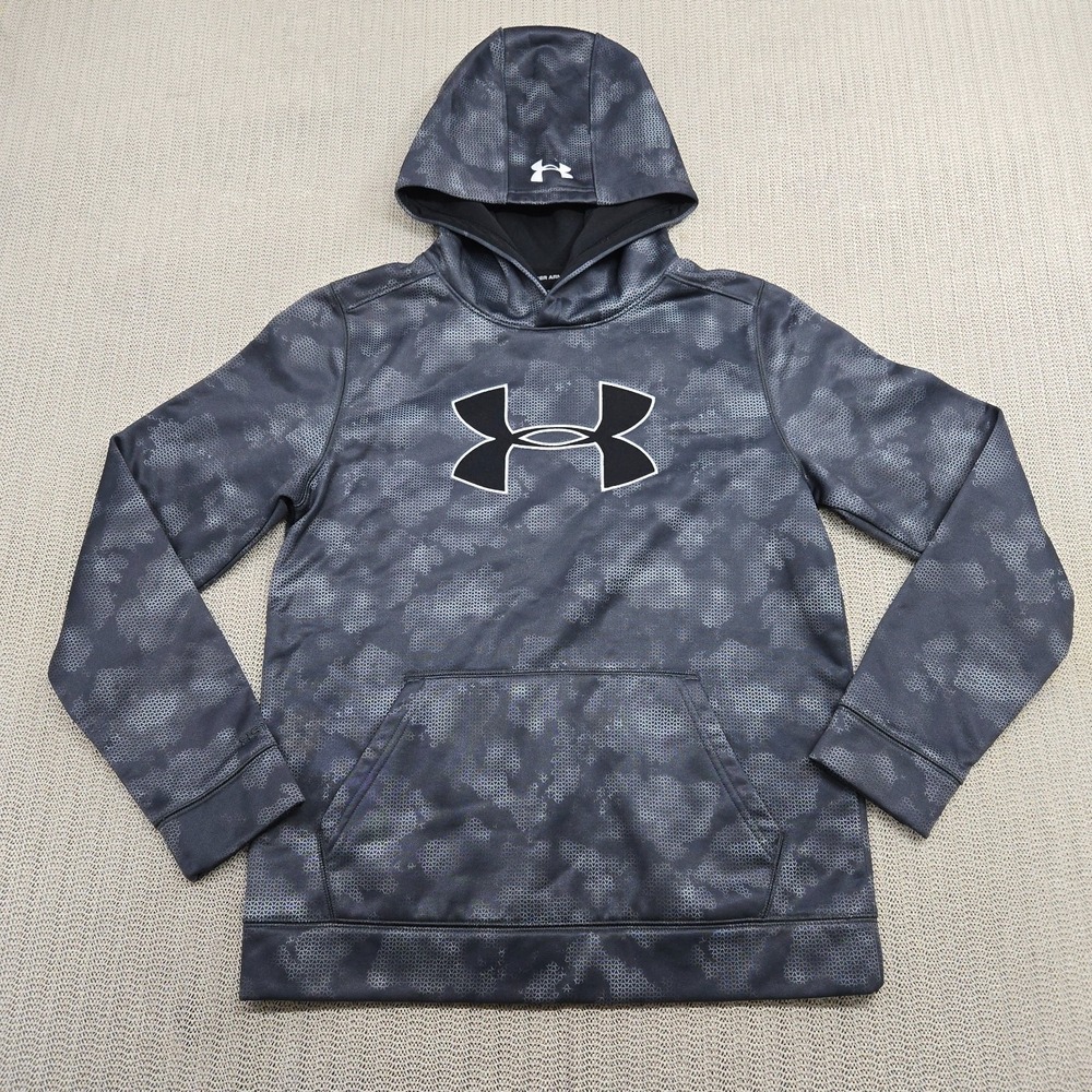 Under Armour Storm Hoodie Sweatshirt Youth Large Gray Camo UA Logo Pullover